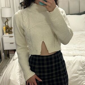 Etiquette White Cable Knit Cropped and Destroyed Sweater